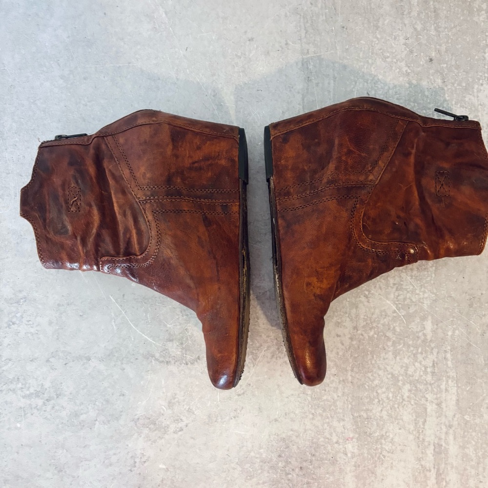 Frye 'Carson' Cognac Washed Italian Leather Wedge Booties - Picture 7 of 8